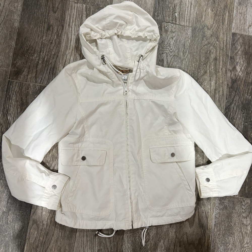 Talbots Womens White Hooded Windbreaker Jacket Mesh Lined Zip Up Size S Preppy - Picture 4 of 9